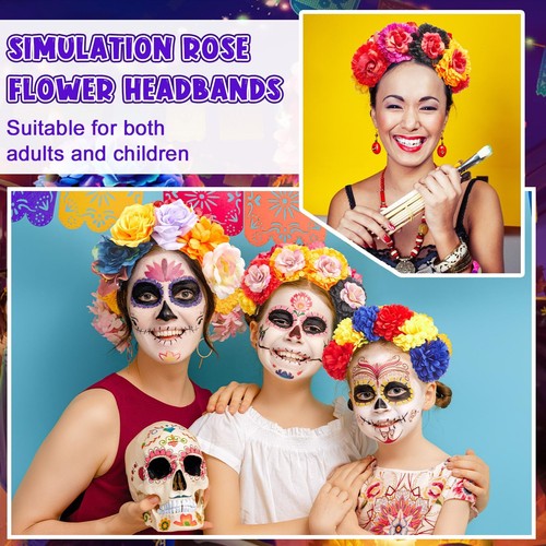 8pcs Mexican Flower Headband Fiesta Rose Flower Crown Costume Mexican Headpie... - Picture 4 of 6