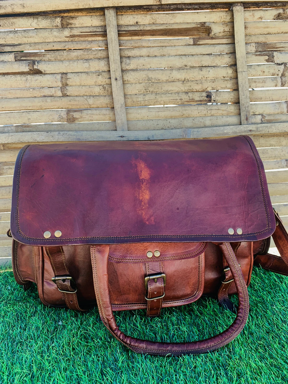 Quality Genuine Goat Leather Large Men's Vintage Backpack Laptop Gym Bag