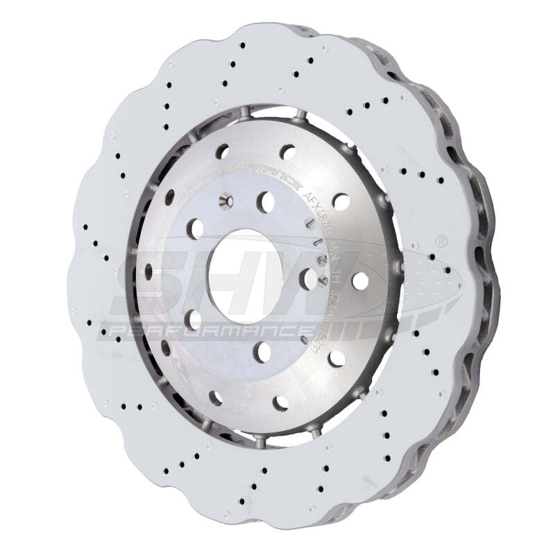 SHW Fits 14-20 Audi R8 5.2L (Excl Ceramic Brake) Front Drilled-Dimpled LW Wavy B