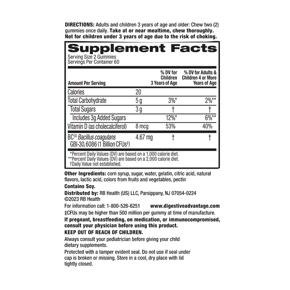 Schiff Digestive Advantage Probiotic Gummies 120 Count 1 Billion CFU Vitamin D - Image 3 of 3