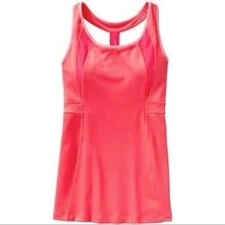 ATHLETA Bold Coral Pink Stunner T back Athletic Tank Built in Bra Womens Sz XS