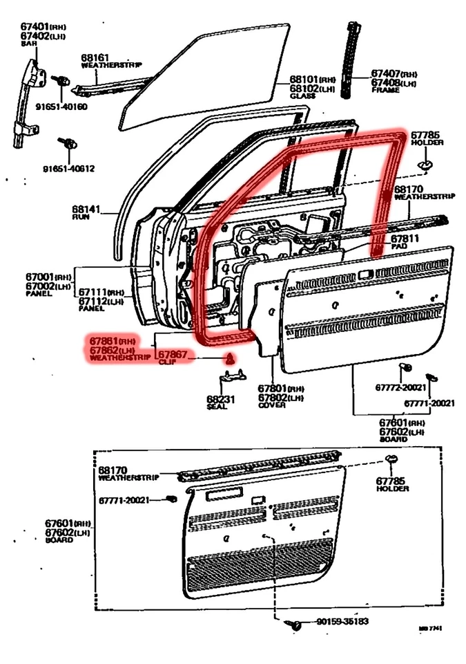 1973-1979 for TOYOTA Corona T100 RT100 RT104 sedan door weatherstrip rubber seal - Изображение 3 из 4