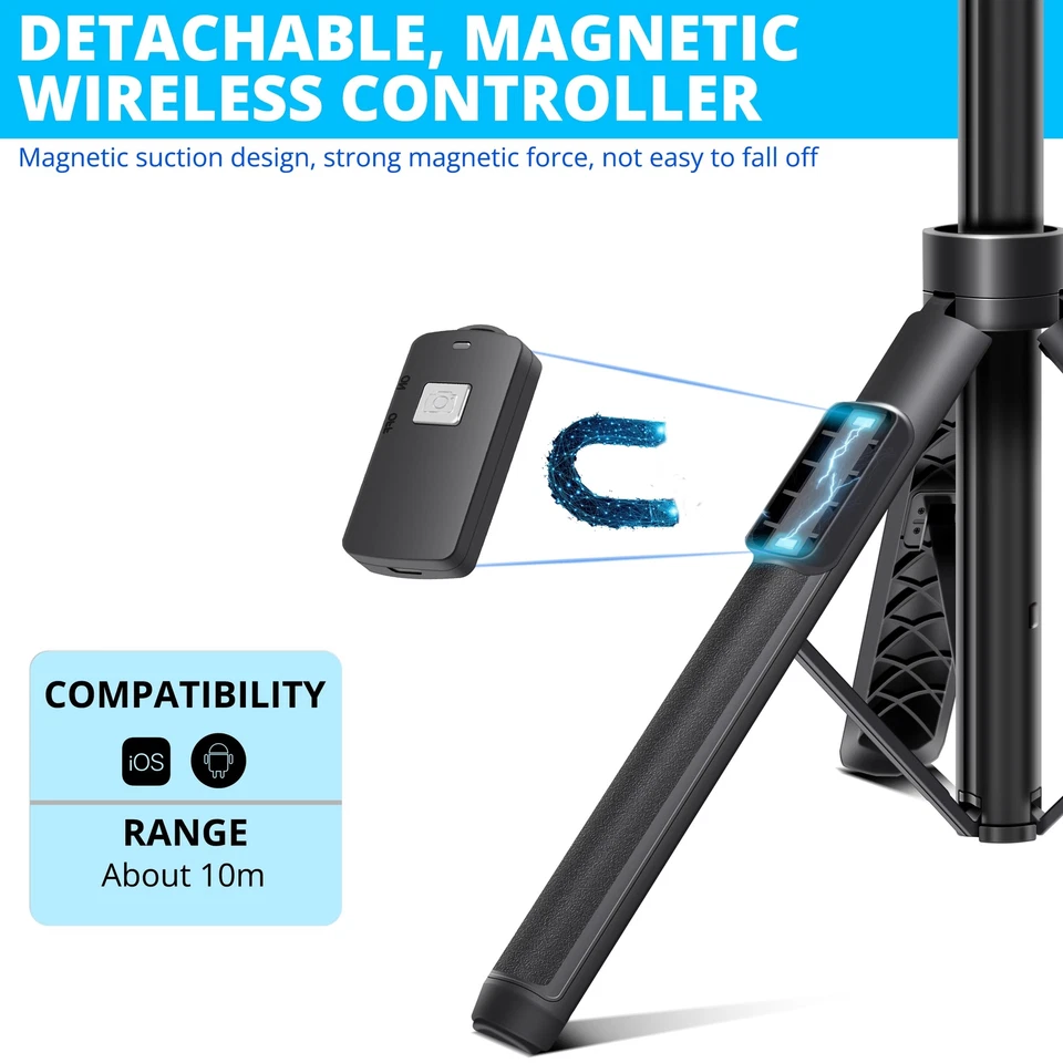BZE Selfie Stick,62 inches Long Extendable Selfie Stick Tripod, Phone Tripod wit - Image 4 of 4