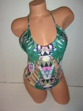 Strappy geometric floral padded one piece swimsuit small