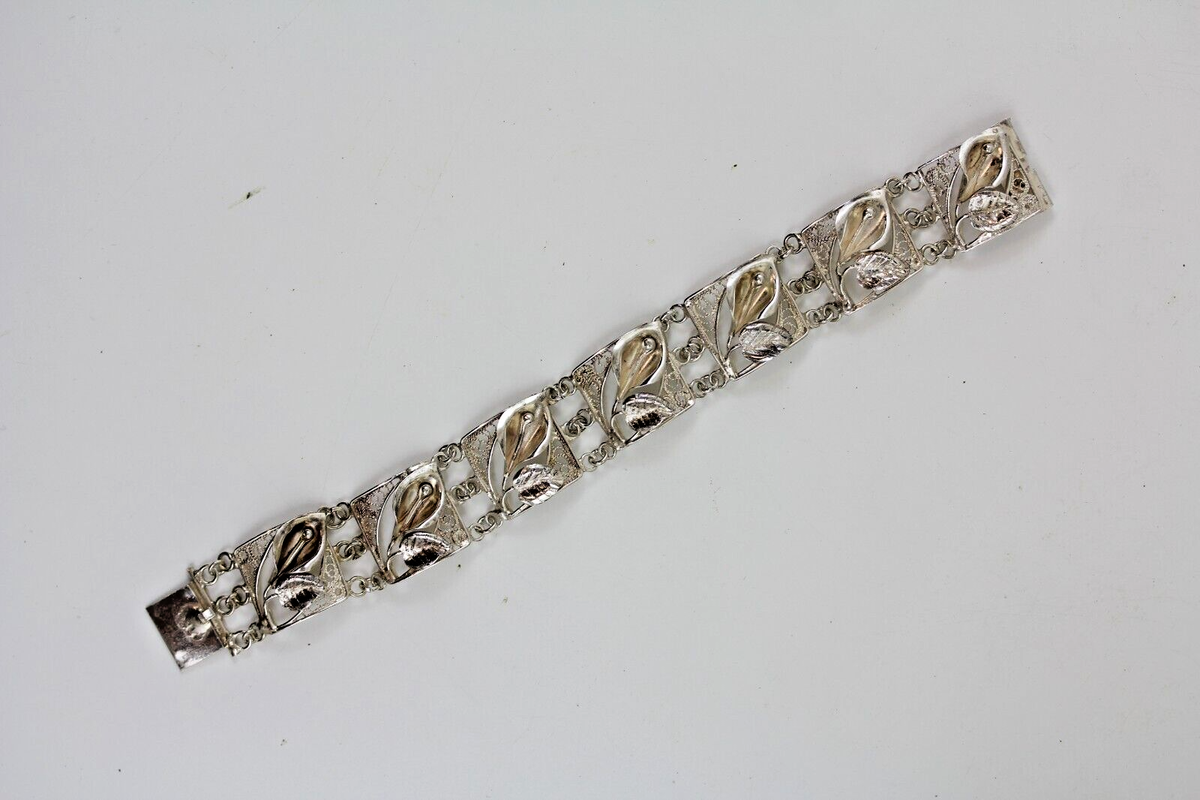 VINTAGE RETRO FLOWER FILIGREE STERLING SILVER 925 6.5 VINTAGE RETRO FLOWER FILIGREE STERLING SILVER 925 6.5