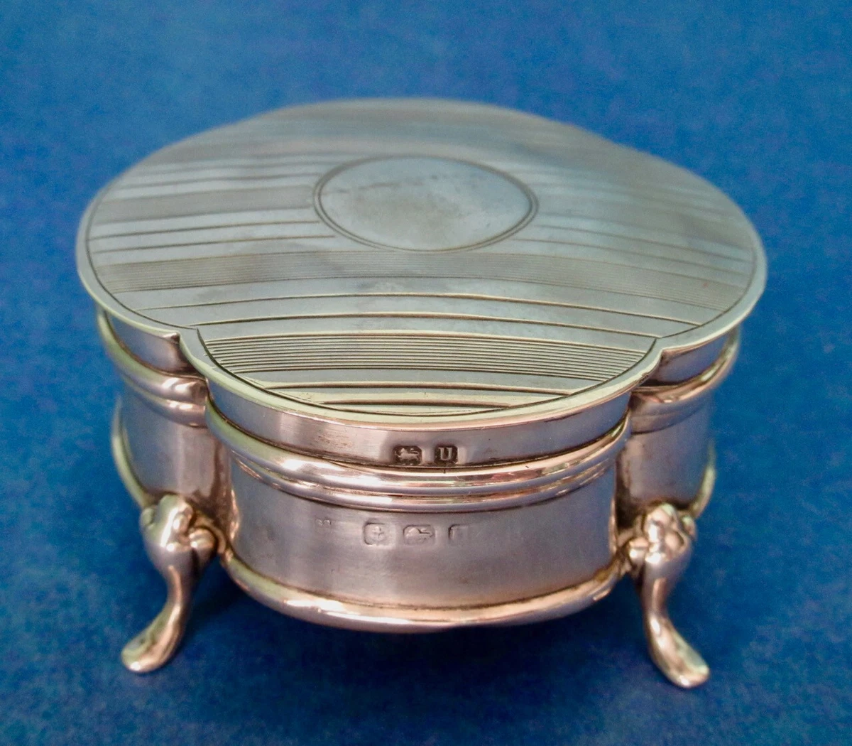 Jewelry Box Sterling Silver Birmingham Antique Rounded Footed  Hallmarked 1919