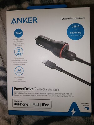 ANKER PowerDrive 24W 2 port with 6FT USB-A - Lightning Cable