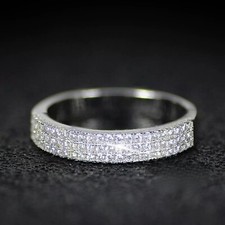 Moissanite Half Eternity Wedding Band 1 Carat Round Cut Solid 14K White Gold