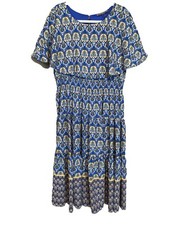 Danny And Nicole Dress Blue Gold Paisley Boho Ruffle Flowy Sleeve Pullover 16