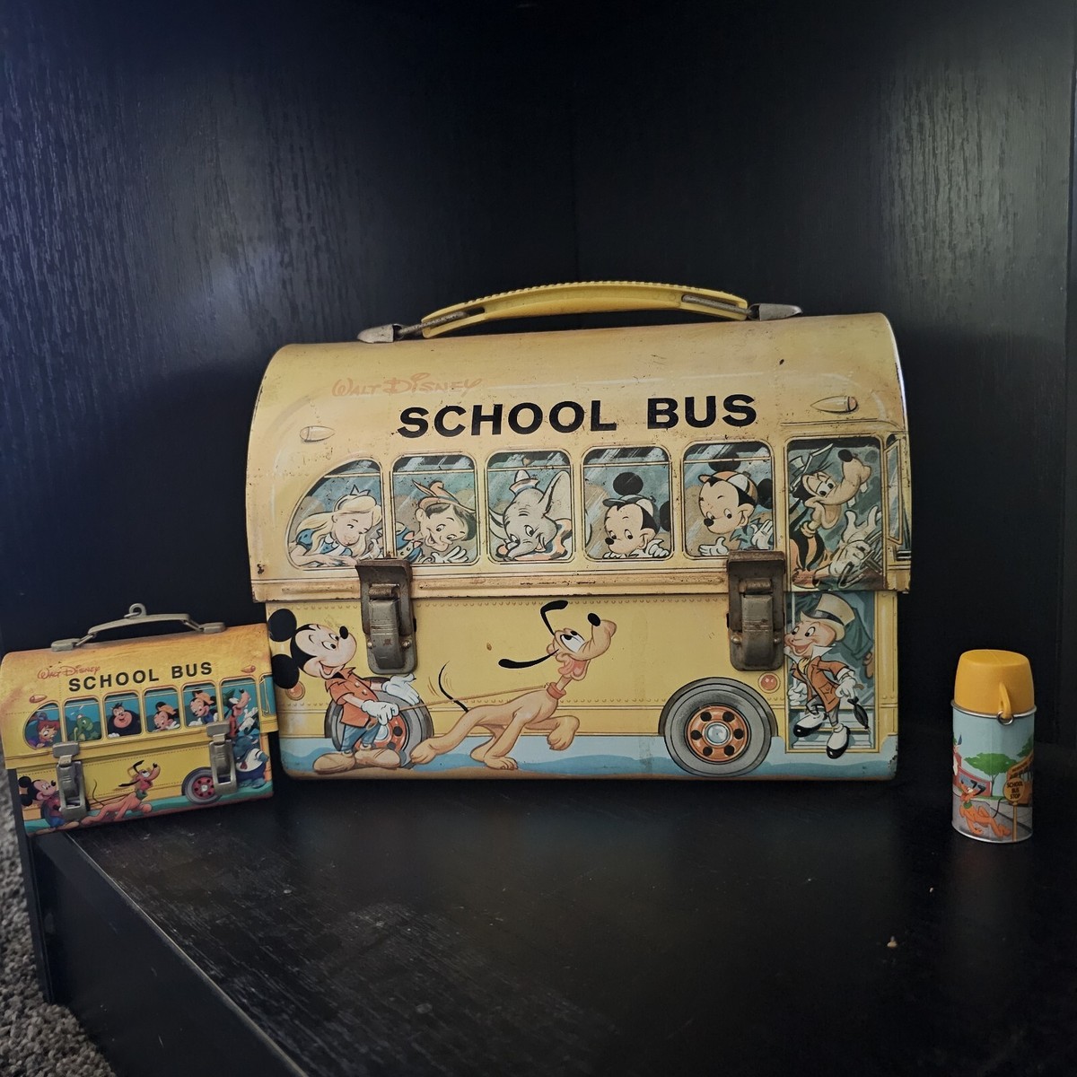 Vintage 1960s Walt Disney School Bus Metal Lunch Box (NO Thermos
