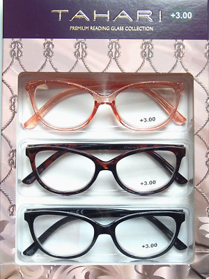 TAHARI PREMIUM 3-PACK READING GLASSES READERS MULTI COLOR +3.00 NEW AUTHENTIC