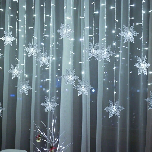 96 LED Snowflake Fairy Curtain String Lights Hanging Ornament Xmas Party Decor - Picture 11 of 16