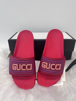 NIB Gucci Men Logo GG Supreme Web Pursuit Sandal Pool Slide (Gucci 6/ US 