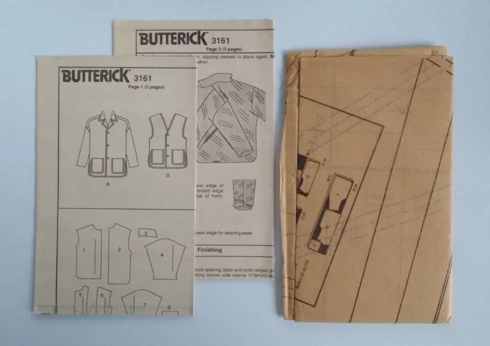 VINTAGE BUTTERICK #3161 MEN'S MISS SIZES XS-S-M Lined JACKET & VEST PATTERN UC - Image 3 of 3