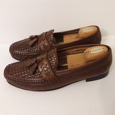 Brass Boot Woven Leather Tassel Loafer Dress Shoe Men US 10 M Sheepskin Lining BRASS BOOT Handmade Loafers Men 7.5 Brown Leather Weave  main image 2