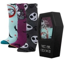 NIGHTMARE BEFORE CHRISTMAS 3-Pair Crew SOCKS Coffin Box Set 9-11