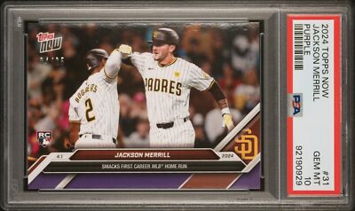 PSA 10 Jackson Merrill 2024 Topps Now #31 Purple SP #4/25 Rookie 