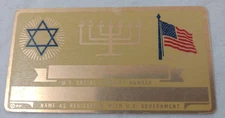 Jewish Star of David US Social Security Metal Card Tag NOS VTG Perma Products​