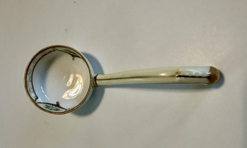 NIPPON Hand Painted Footed CONDIMENT BOWL w LADLE SPOON & Underplate - Picture 3 of 11
