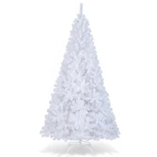 Topbuy 5/6/7/8FT Artificial White PVC Christmas Tree Outdoor w/ Metal Stand and
