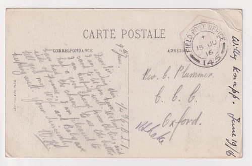 WW1 1/4th Oxford & Bucks Light Infantry FPO 145 Abbeville France Postcard 1916