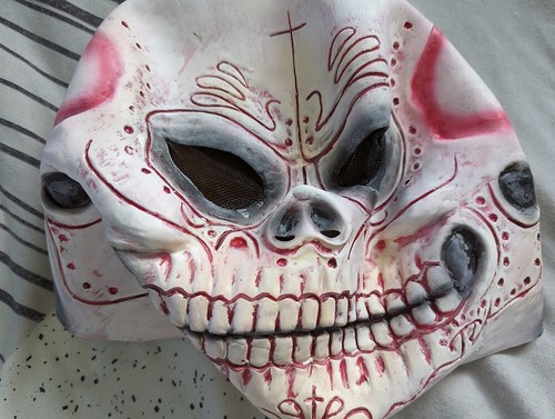 White DOTD Rubber overhead mask Halloween Monster Skull Mexican Day of the Dead - Picture 6 of 10