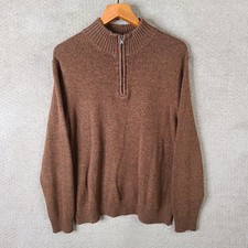 Croft  Barrow Sweater Mens Large Brown Marled 1/4 Zip Pullover Cotton Blend