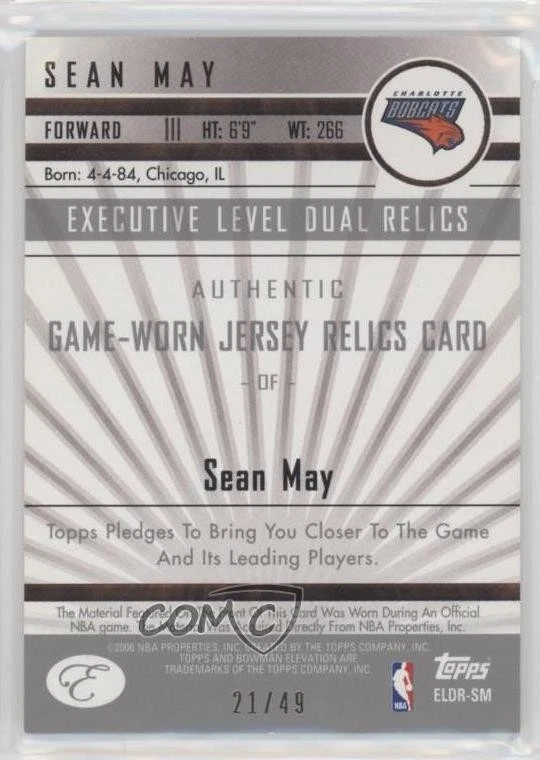 2006-07 Bowman Elevation Executive Level Dual Relics Red /49 Sean May #ELDR-SM - Image 2 of 2