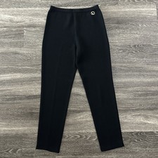 St. John Basics Black Knit Pull On Pants Size 10 Embroidered Gold Logo HOLES