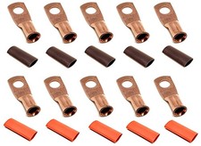 10pcs 6 Gauge 6 AWG x 5/16  Pure Copper Cable Lug Terminal Ring Connectors wi...