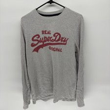 Superdry Gray Vintage Logo Spellout Sweatshirt Varsity Men's Large