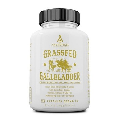 Ancestral Supplements Grass Fed Beef Gallbladder Supplements 500mg 180 Capsules