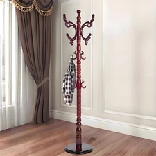 Coat Rack Freestanding, Wooden Coat Rack Stand with Sturdy Round Base, Vintag...