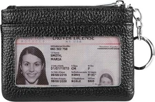 Leather Coin Change Wallet Mini Pocket Coin Purse with Front ID Window