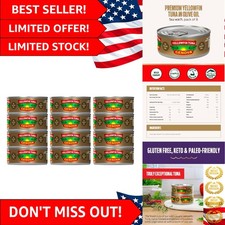 Rich Flavor Yellowfin Tuna in Olive Oil - 12 Pack of 5oz Cans, Keto Friendly