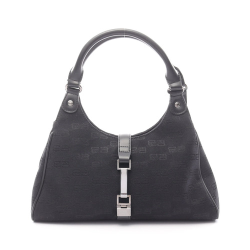 Balenciaga Monogram Canvas Leather Handbag Black Women Used Authentic