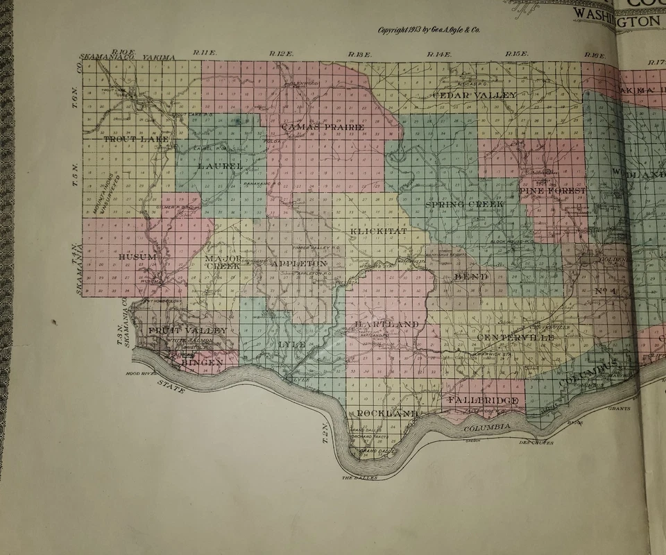 Mapa de plataforma del condado de Klickitat de 1913 grande color WA Washington 27 x 17,5" Foto 2 de 4