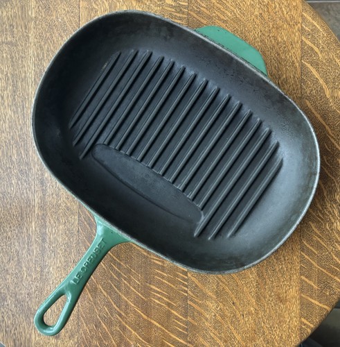 VTG Green Le Creuset 12 5/8 X 8 7/8” Oblong Enameled Cast Iron Grill Skillet