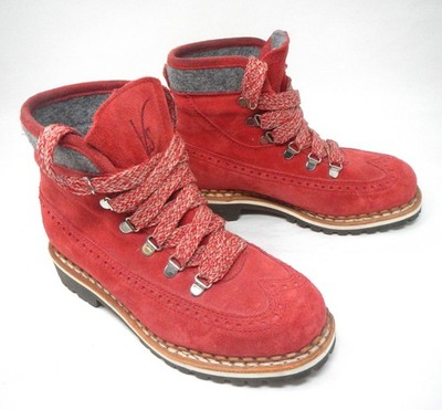 Ventesima Strada Red Suede Colorblock Pattern Ankle Hiking Boots Size US 5-1/2