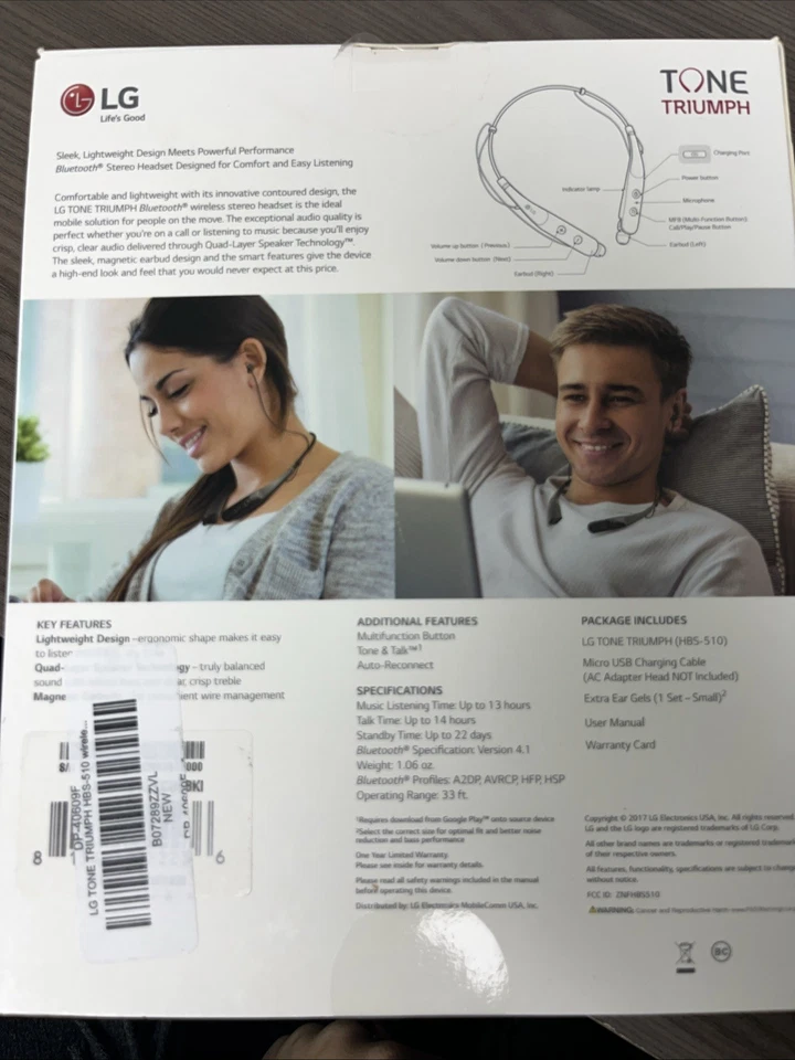 LG TONE TRIUMPH Bluetooth Wireless Stereo Headset Black HBS-510 BLACK NEW IN BOX - Image 2 of 4