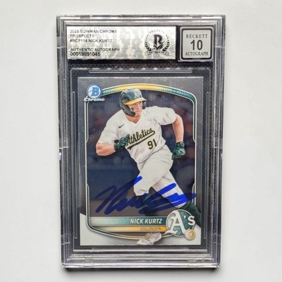 Nick Kurtz Signed Card 2025 Bowman Chrome Prospects #BCP-114 Beckett BAS Auto 10
