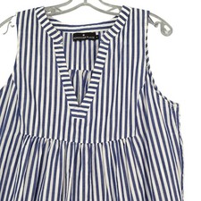 Pomander Place Women XL Stripe Cotton Poplin Kenzo Dress Sleeveless Blue White