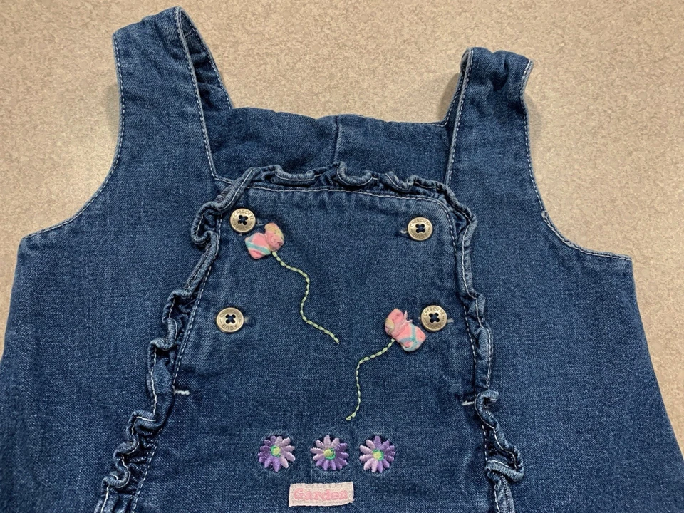 Mameluco vintage Cherokee bebé 9 meses de mezclilla bordado flores de una pieza Foto 2 de 4
