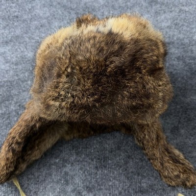 Crown Cap Brown Real Rabbit Fur Aviator Trapper Hat Men Medium Ear Flaps 2-96504
