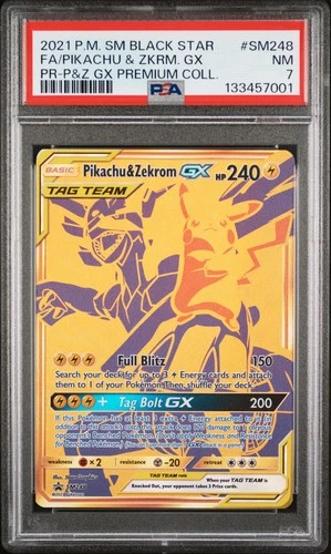 2021 POKEMON SM BLACK STAR PROMO #SM248 FULL ART/PIKACHU & ZEKROM GX PSA 7