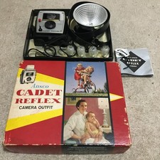 Vntg Ansco Cadet Reflex Camera Outfit W/ Orig Box, Instructions Flash JN 255