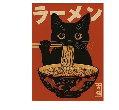 JAPANISCHE NUDEL KATZE KÜCHENSCHILD BADSCHILD METALLSCHILD PLAKETTE GESCHENK A6 A5 A4