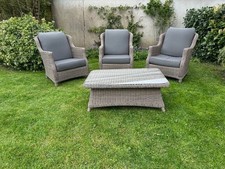 4 Seasons Brighton Luxury Rattan Garden Coffee Table and 3 Armchairs & Cushions