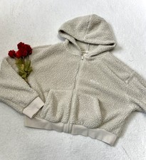 SKIMS Teddy Sherpa Cropped Full Zip Hooded Sweatshirt - Large