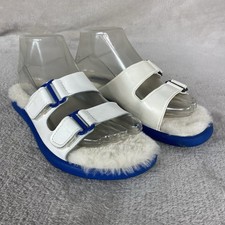 UGG Fluff Shearling Slide Sandals Womens 6 White Blue Slipper Comfort NEW